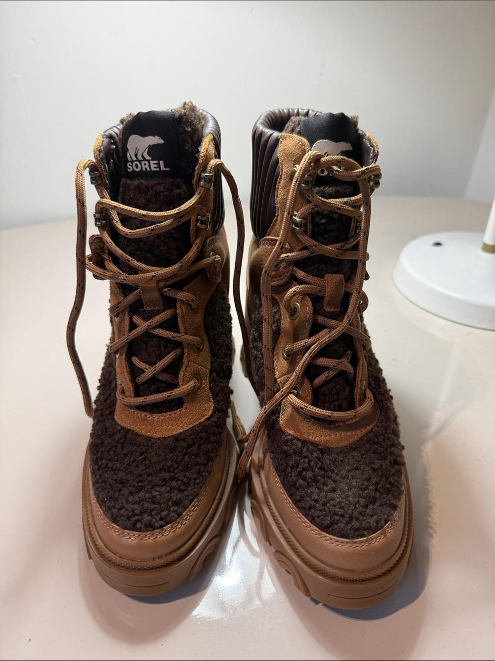Sorel Brown and Red Lace-Up Winter Boots